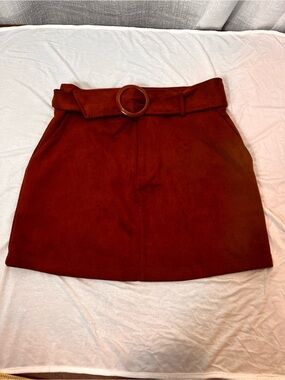 Women's High-Waist Belted Mini Skirt in Brown Size Medium